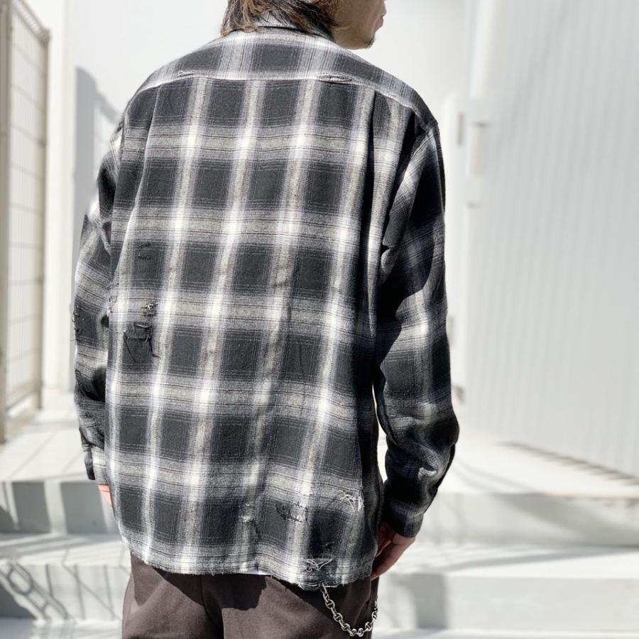 ダンリバー DAN RIVER オンブレチェックシャツ ネルシャツ WORN-OUT