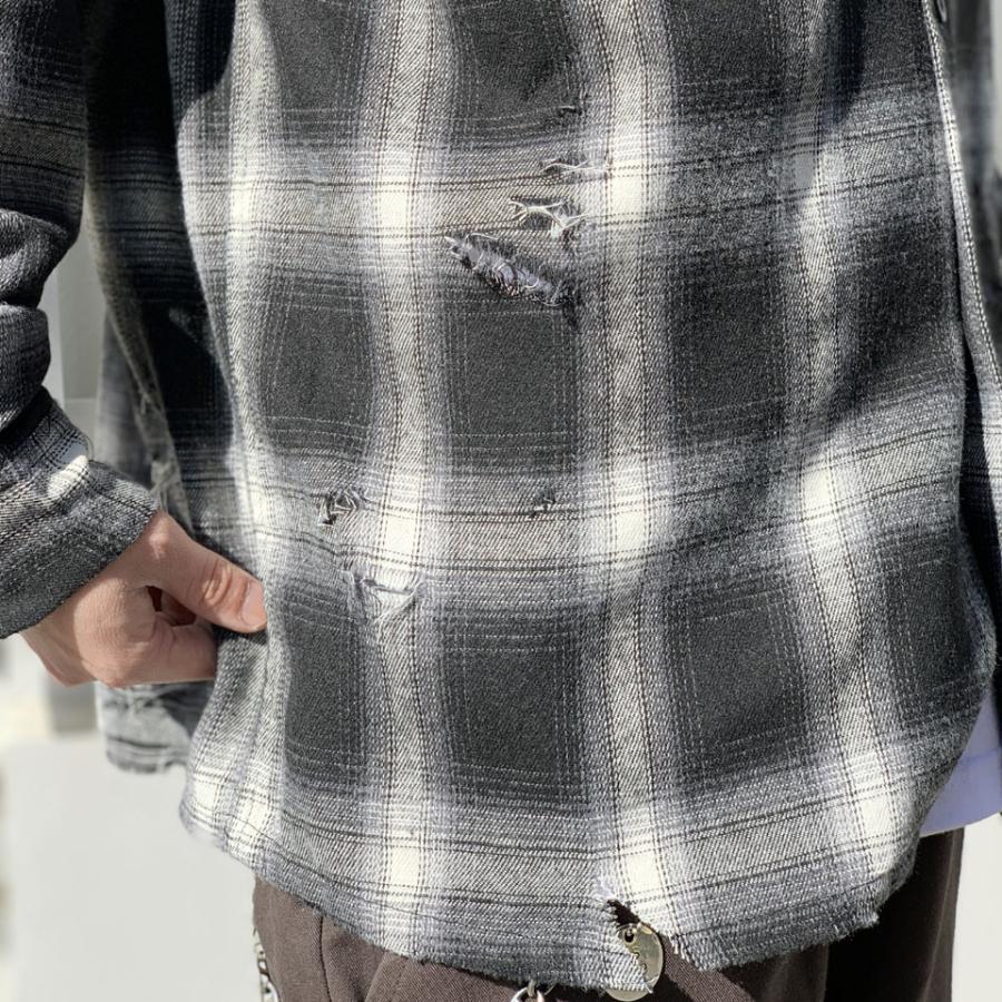 ダンリバー DAN RIVER オンブレチェックシャツ ネルシャツ WORN-OUT