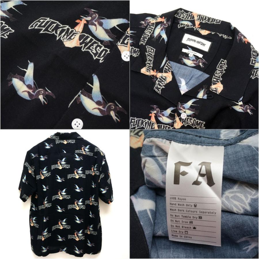 ファッキングオーサム FUCKING AWESOME 開襟シャツ BIRD BAG CLUB SHIRT 半袖シャツ 総柄 ブラック 黒