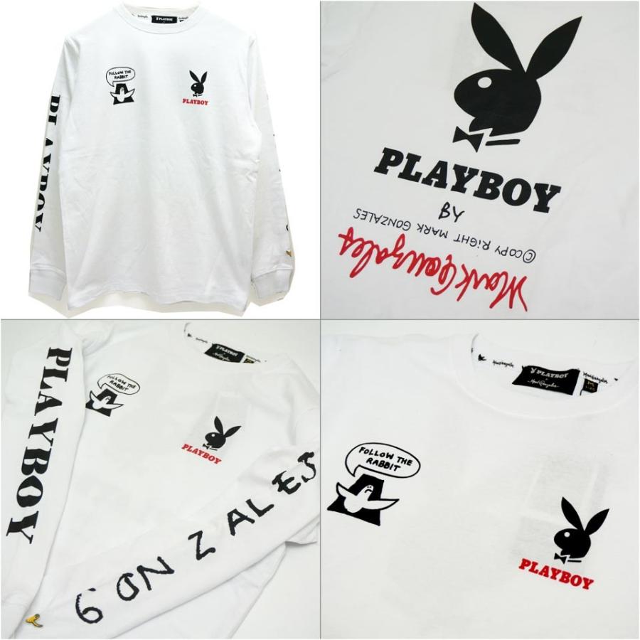 TTT 長袖シャツ　白Lメンズサイズ　キスマーク　プレイボーイシャツ Mark Gonzales（マークゴンザレス） ロンT Tシャツ GONZ×PLAY BOY L/S