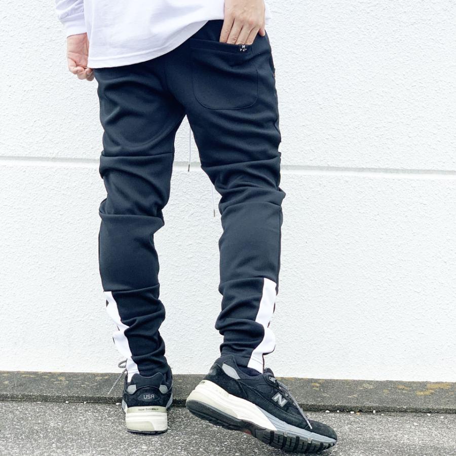 【ブラック】【定番人気】スキニージョグジャージー パンツ スキニージャージ 裾チャック スキニー ラインパンツ トラックパンツ