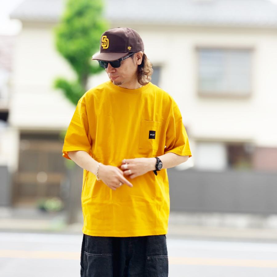 Tシャツ・カットソー HUF Men T-shirt Yellow KN00540 PAYEL HUF 全3色 ハフ Tシャツ SET BOX LOGO POCKET TEE 半袖 ホワイト