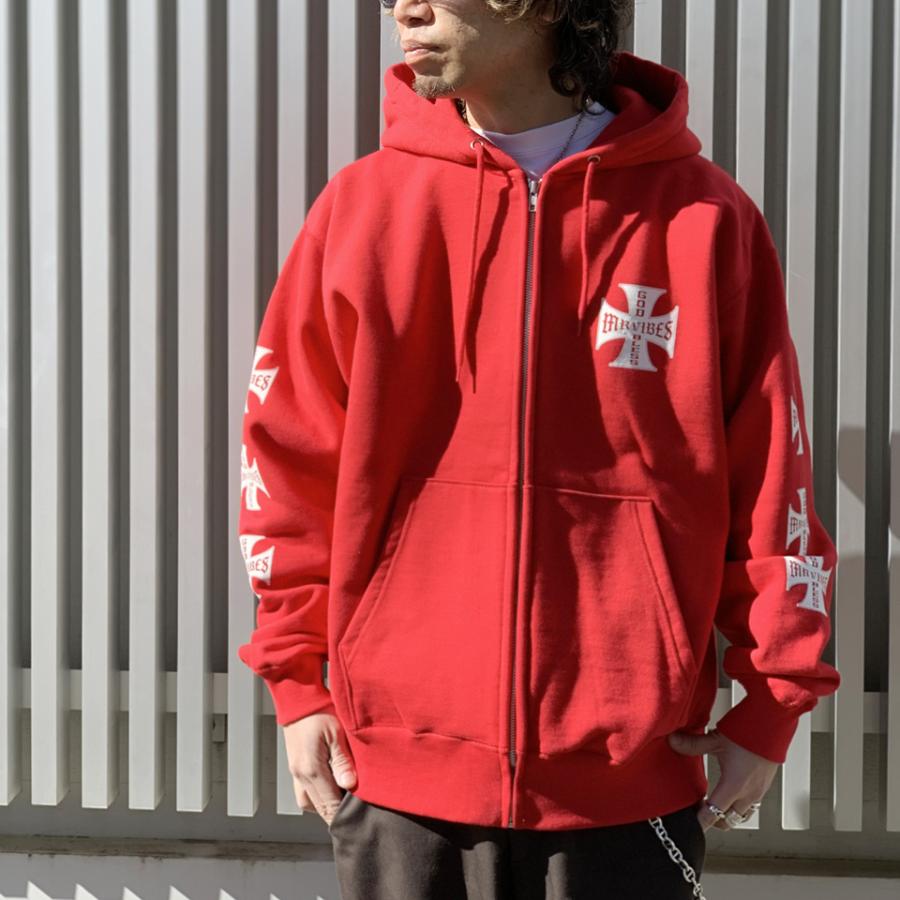 MRV by Mr.vibes ジップパーカー フーディー IRON CROSS ZIP HOODIE