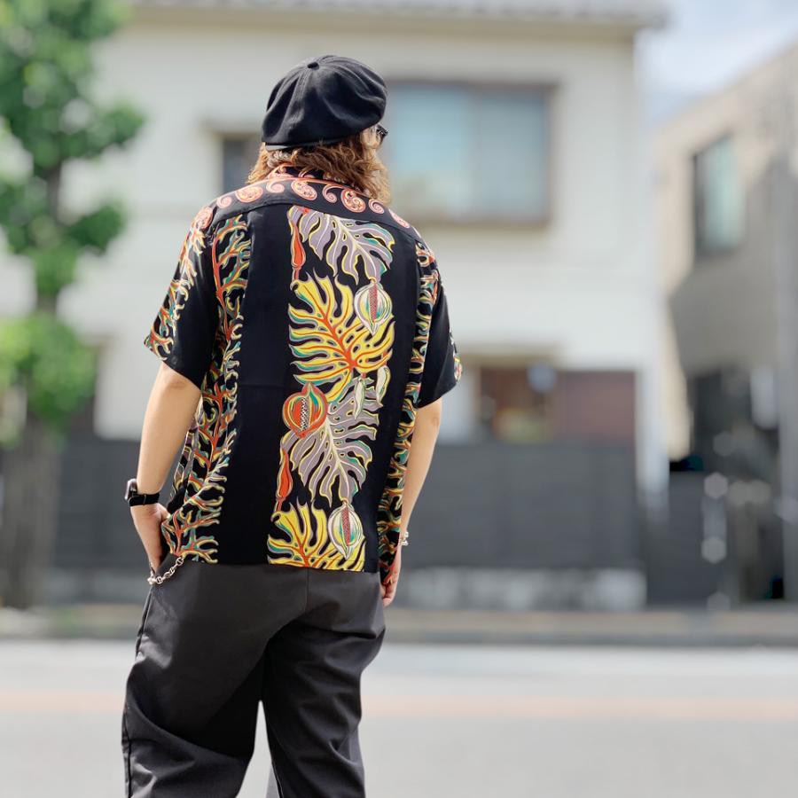 サンサーフ アロハシャツ ボーダーパターン レーヨン オープンカラー 黒 M SUN SURF 全2色 サンサーフ アロハシャツ ハワイアンシャツ RAYON