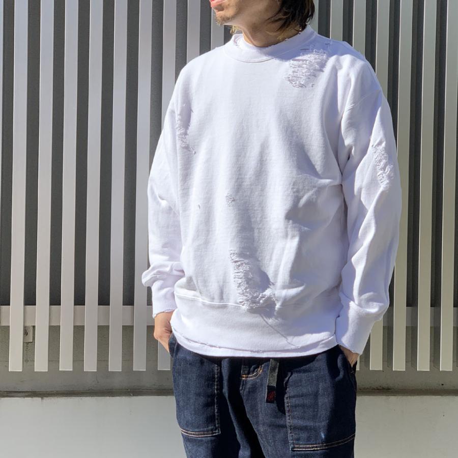 全2色 スリフティルック THRIFTY LOOK クルースウェット WORN-OUT CREW SWEAT ダメージ加工 GOAT ゴート オレンジ ホワイト ORANGE WHITE｜mr-vibes｜06