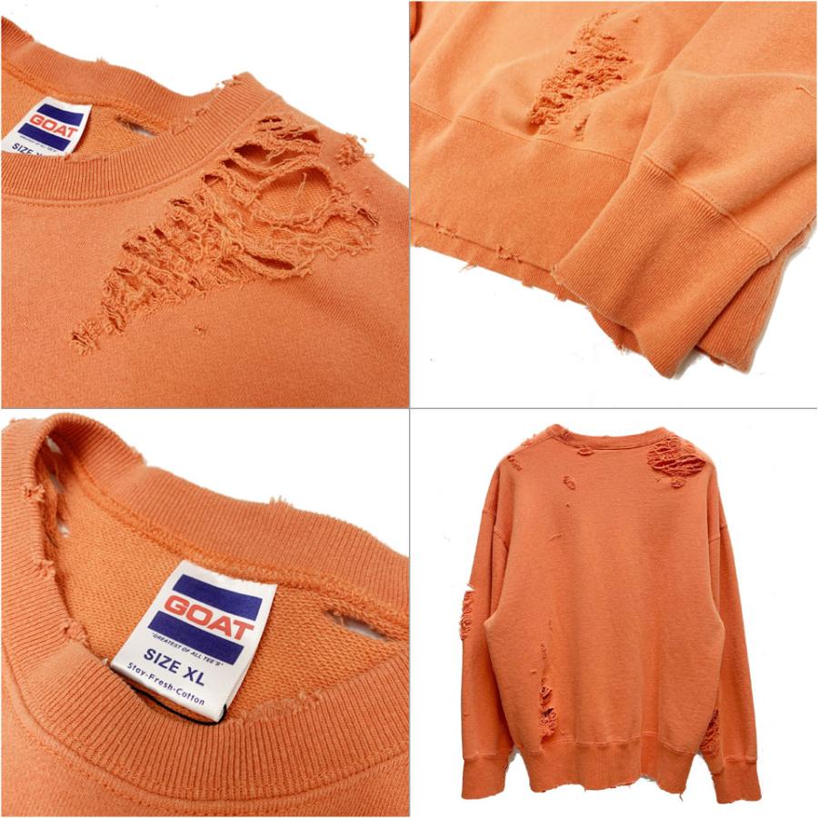 全2色 スリフティルック THRIFTY LOOK クルースウェット WORN-OUT CREW SWEAT ダメージ加工 GOAT ゴート オレンジ ホワイト ORANGE WHITE｜mr-vibes｜10