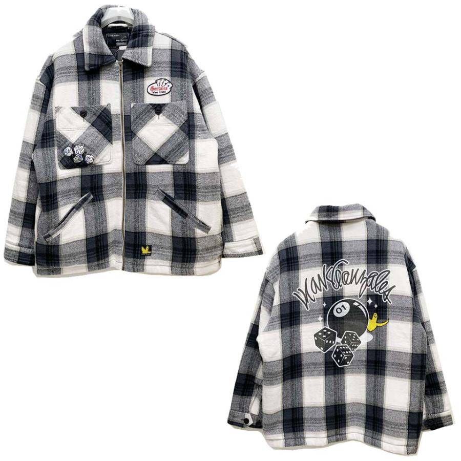 SALE セール ワット イット イズント （What it isNt）ART BY MARK GONZALES マークゴンザレス 中綿ジャケット FLANNEL CHECK JACKET ホワイト/ブラック｜mr-vibes｜05