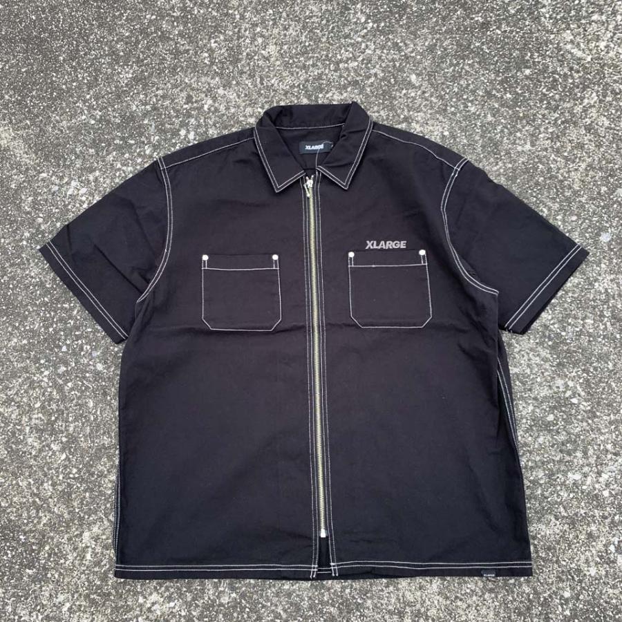 エクストララージ XLARGE 半袖シャツ STITCHED ZIP UP S/S WORK SHIRT ワークシャツ ブラック BLACK 黒  101232014001