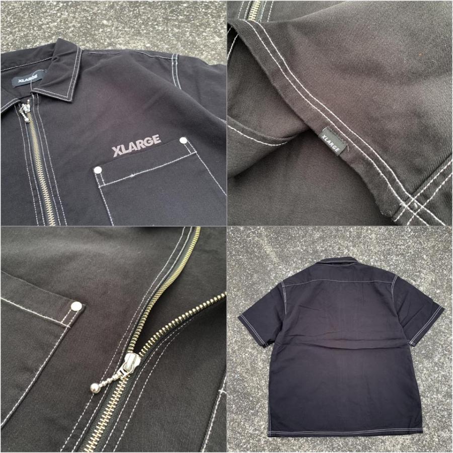 XLARGE エクストララージ 半袖 ステッチジップアップワークシャツ 黒 L XLARGE エクストララージ 半袖 ステッチジップアップワーク