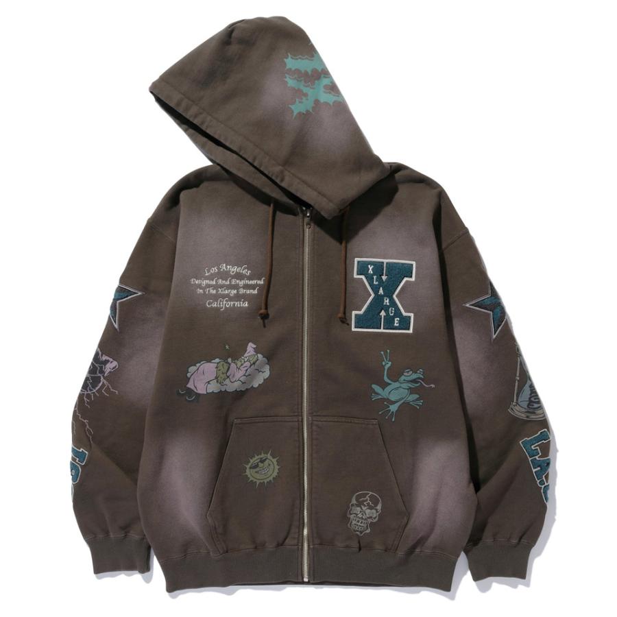 XLARGE ジップパーカー ブラウン XL XLARGE（エクストララージ）の「RHINESTONE OG ZIP HOODED