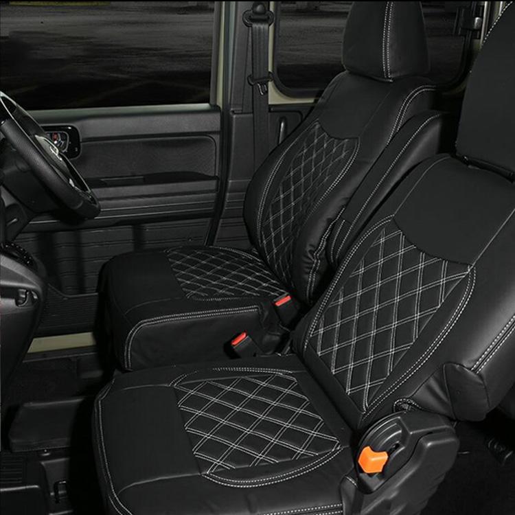 N-VAN  JJ1 / JJ2 シートカバー ホワイト ステッチ 一台分 N-VAN JJ1 JJ2 シートカバー ブラック ホワイトステッチ 運転席 助手席