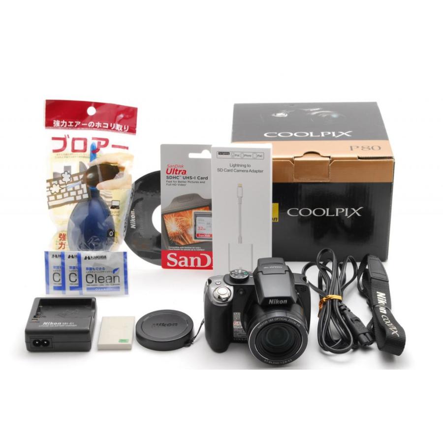 【美品】Nikon ニコン COOLPIX P80　スマホ転送＆SD付セット COOLPIX P Nikon P80 新品SD32GB付き iPhone転送 : 山ウサギ