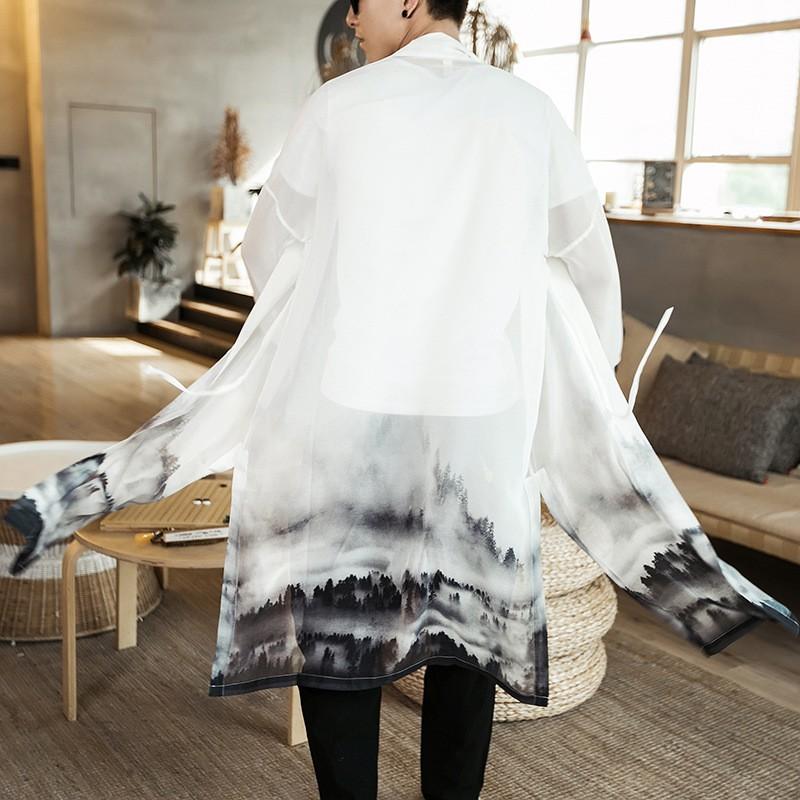 カーディガン メンズ シャツ ロング丈 日焼け止め 花柄 羽織