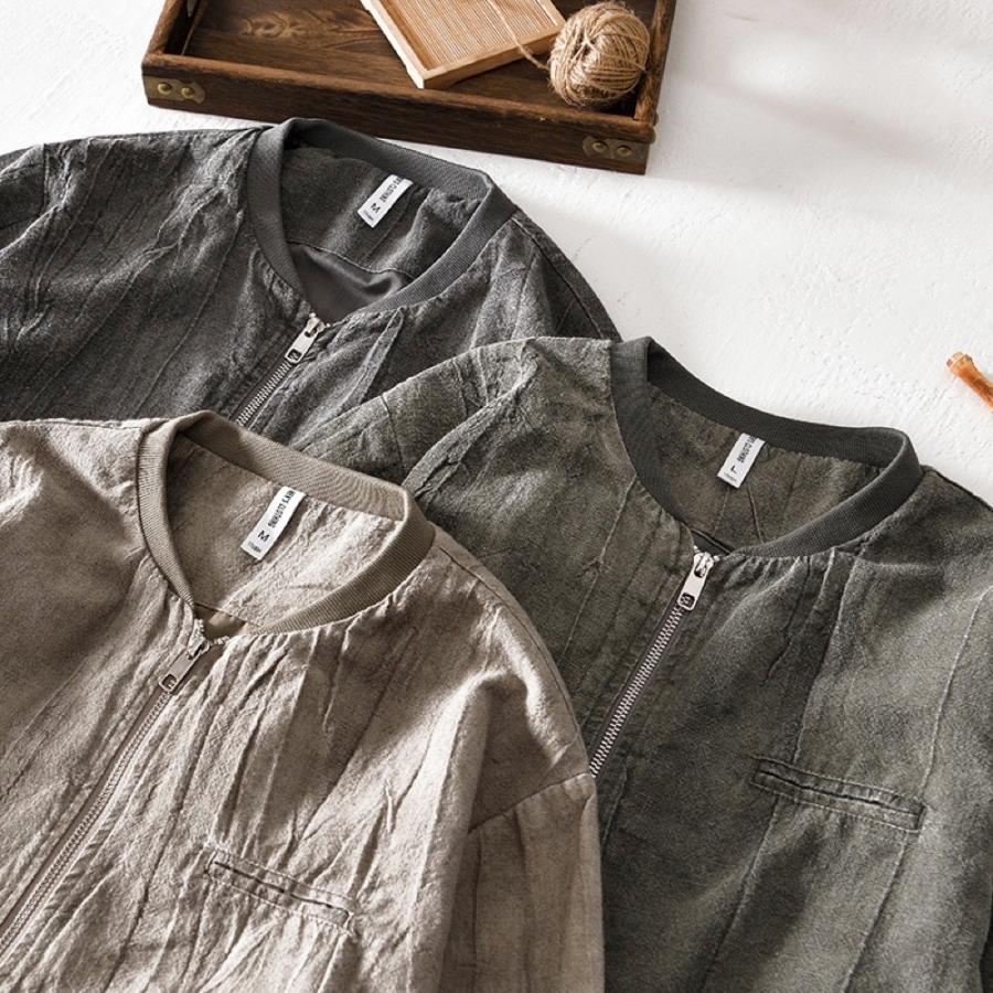 メンズ スカジャン ブルゾン 無地 ジャンパー 綿麻ジャケット リネン