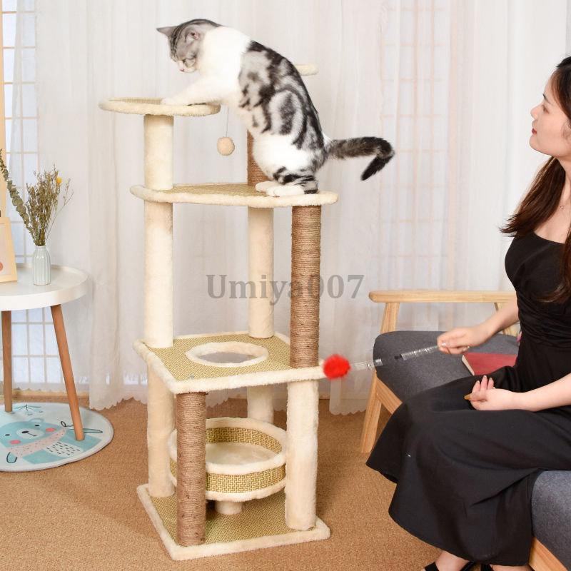 キャットタワー 木製 おしゃれ 据え置き かわいい 爪とぎ 運動不足 頑丈 ねこ 爪とぎ 多頭飼い 組立簡単_5