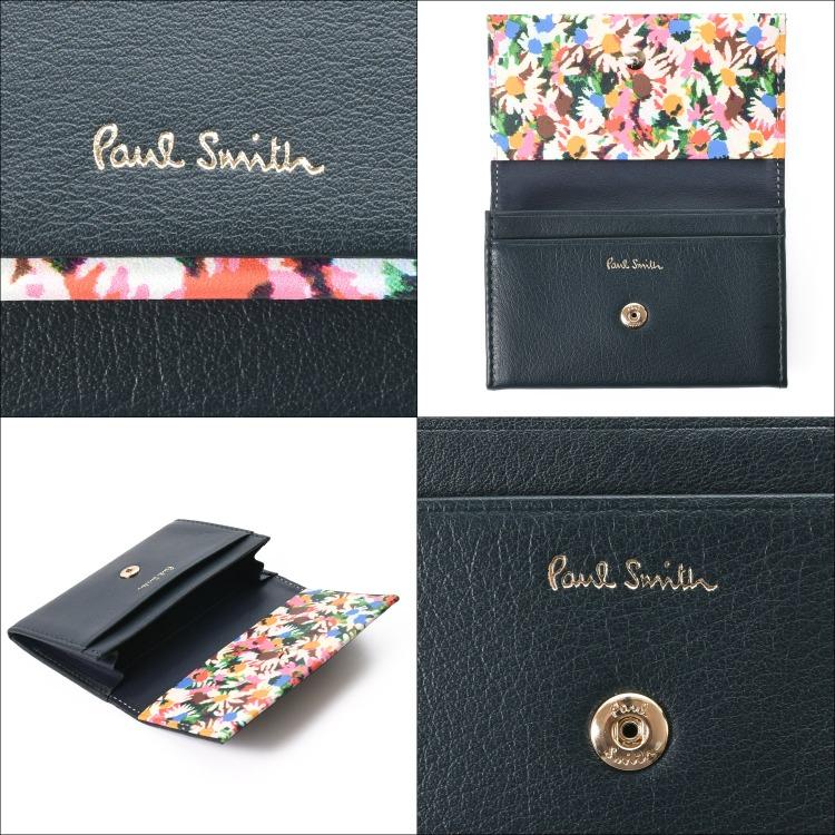 ポールスミス Paul Smith 名刺入れ カードケース マーガレットプリントトリム レザー 牛革 名入れ グリーン レディース プレゼント ギフト