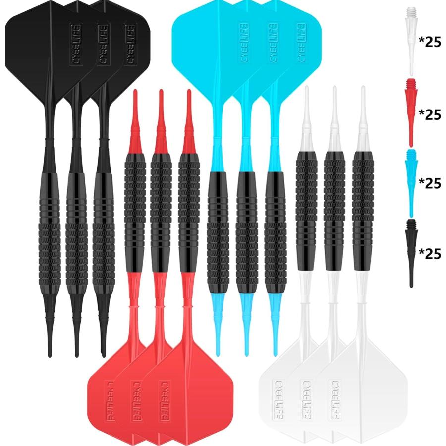 CyeeLife 12本入り 18g ソフトチップダーツセッ+100個ティップ,入門級