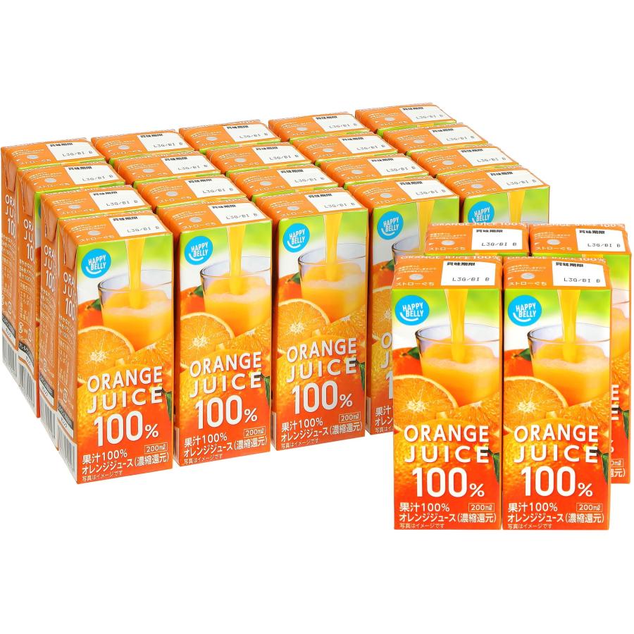 ブランド Happy Belly オレンジ ジュース 100% 200ml×24本 ボトル