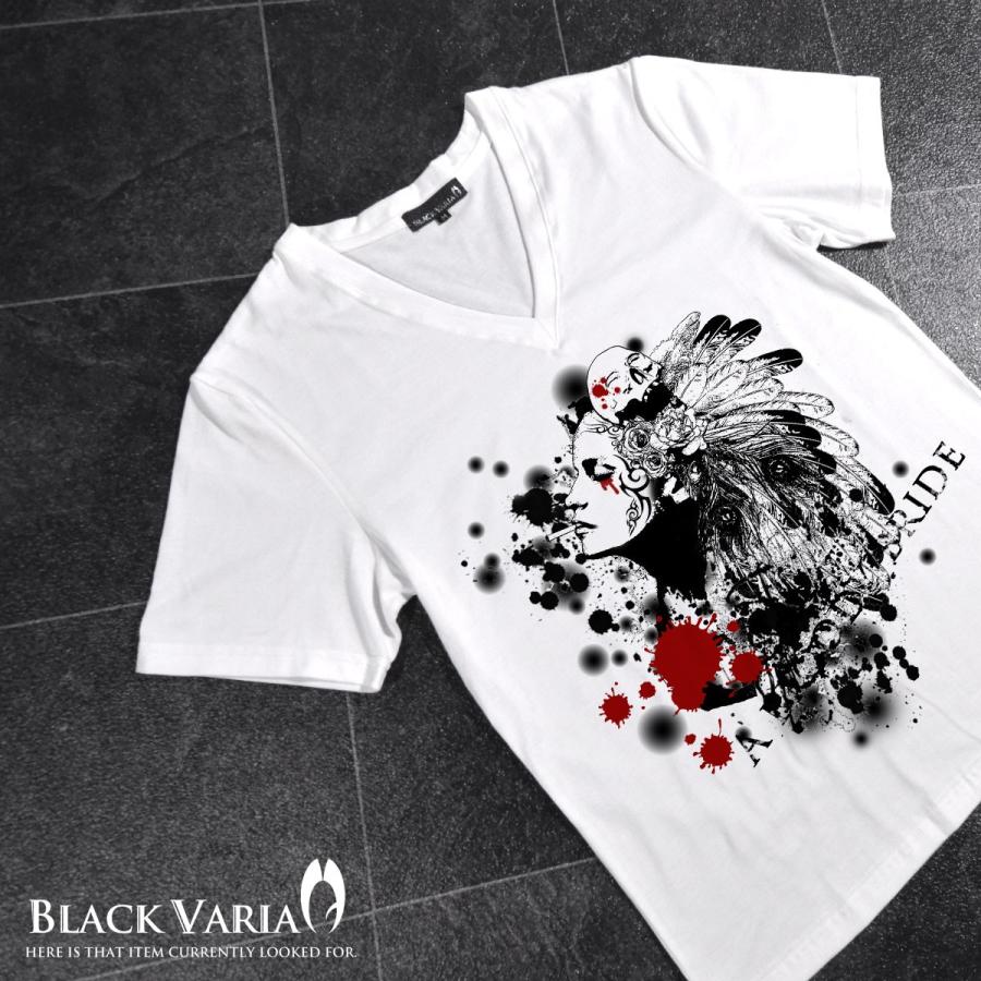 BlackVaria Tシャツ プリント Vネック ガールスカル 半袖 メンズ(ホワイト白) ztm002｜mroutlet｜02