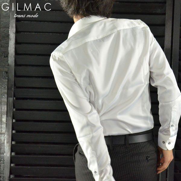 シャツ 無地 レギュラーカラー サテン 長袖シャツ ホスト ワイシャツ Y