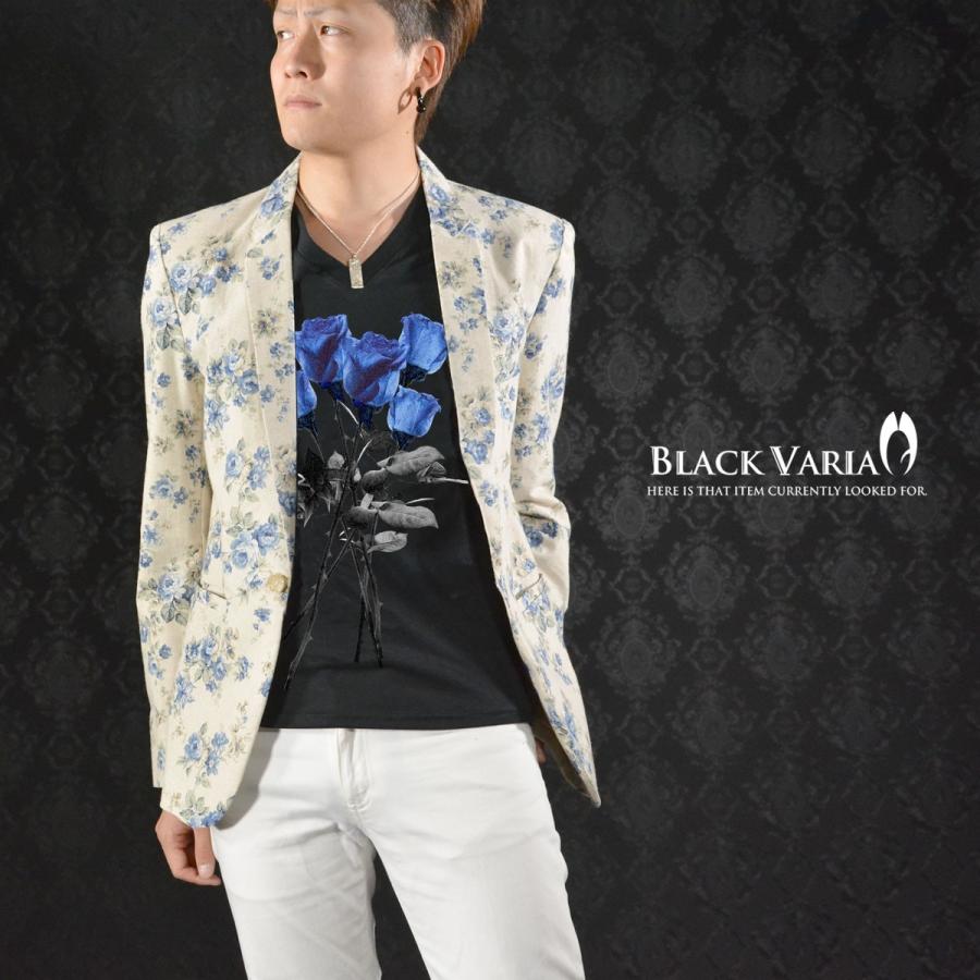 BlackVaria Tシャツ薔薇 バラ柄 花柄 Vネック プリント 長袖 ロンT メンズ(ブラック黒ブルー青) zkk025ls｜mroutlet｜07