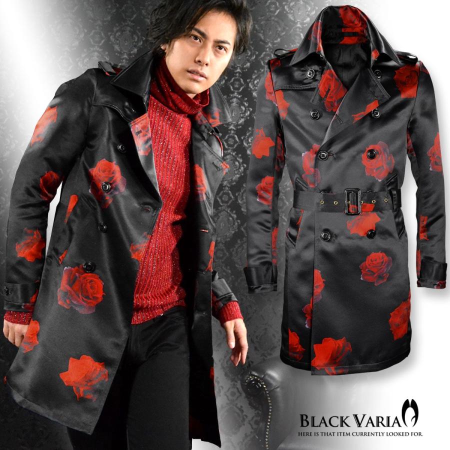Blackvaria トレンチコート 花柄 バラ柄 薔薇 光沢 ダブル コート メンズ ブラック黒レッド赤 1625 0f0c Bvb 1625 1 Black Varia 通販 Yahoo ショッピング