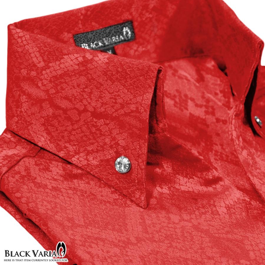 Blackvaria シャツ ヘビ蛇 蛇 パイソン柄 イタリアンカラー スキッパー 長袖 光沢 ドレスシャツ ジャガード サテンシャツ メンズ レッド赤 1001 Bvb Re Black Varia 通販 Yahoo ショッピング