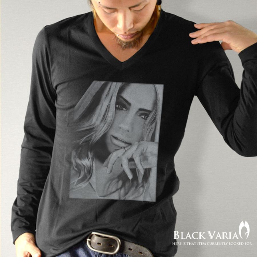 BlackVaria Tシャツ ガール セクシー 女性 外国人 外人 Vネック 長袖 ロンT メンズ(ブラック黒) zkt003ls｜mroutlet｜02