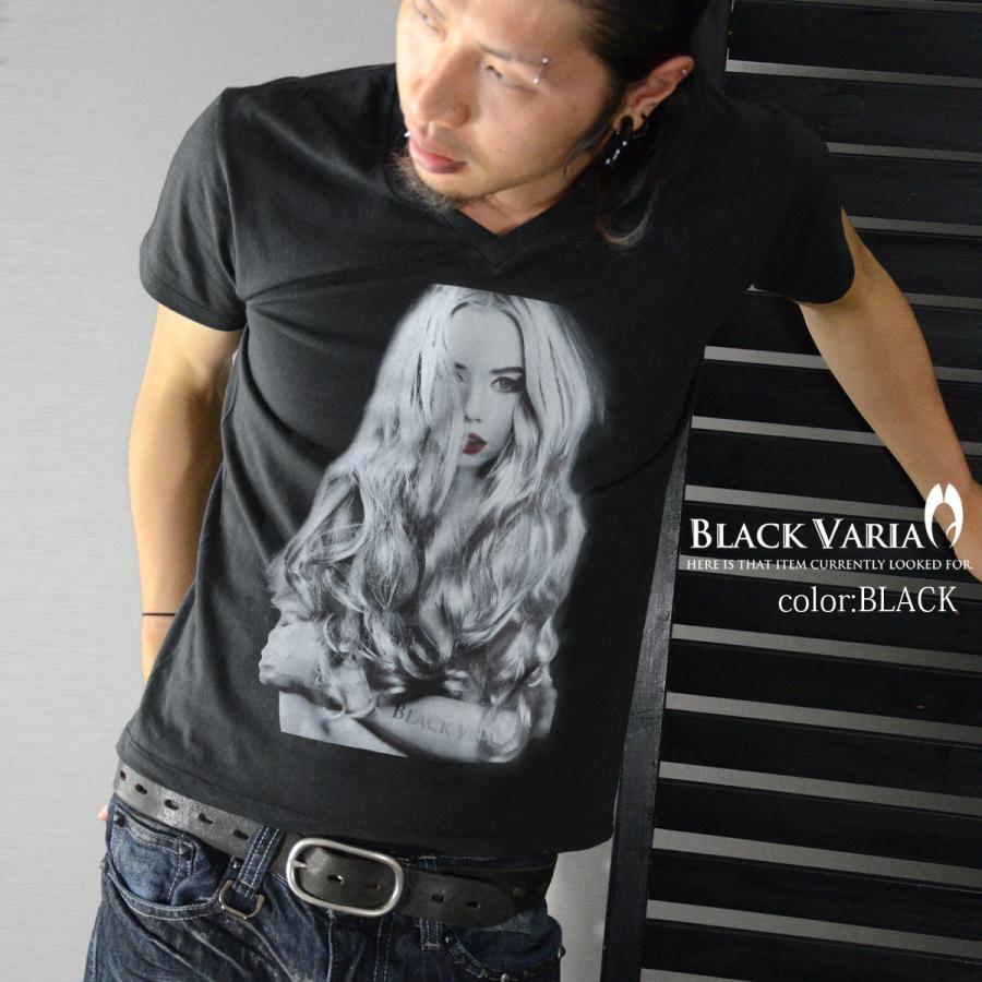 BlackVaria Tシャツ ガール セクシー 女性 外国人 外人 Vネック 半袖 メンズ(ブラック黒) zkt004｜mroutlet｜03