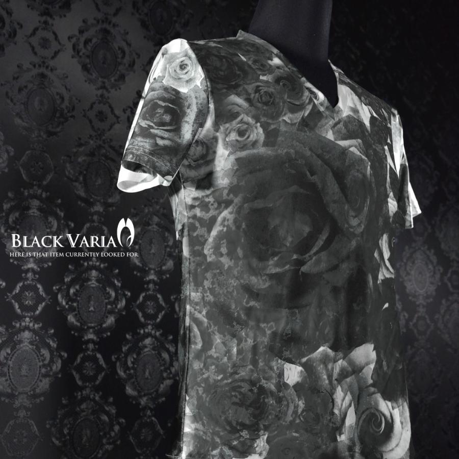 BlackVaria Tシャツ 花柄 バラ柄 Vネック 半袖 メンズ(ブラック黒) bv04｜mroutlet｜02