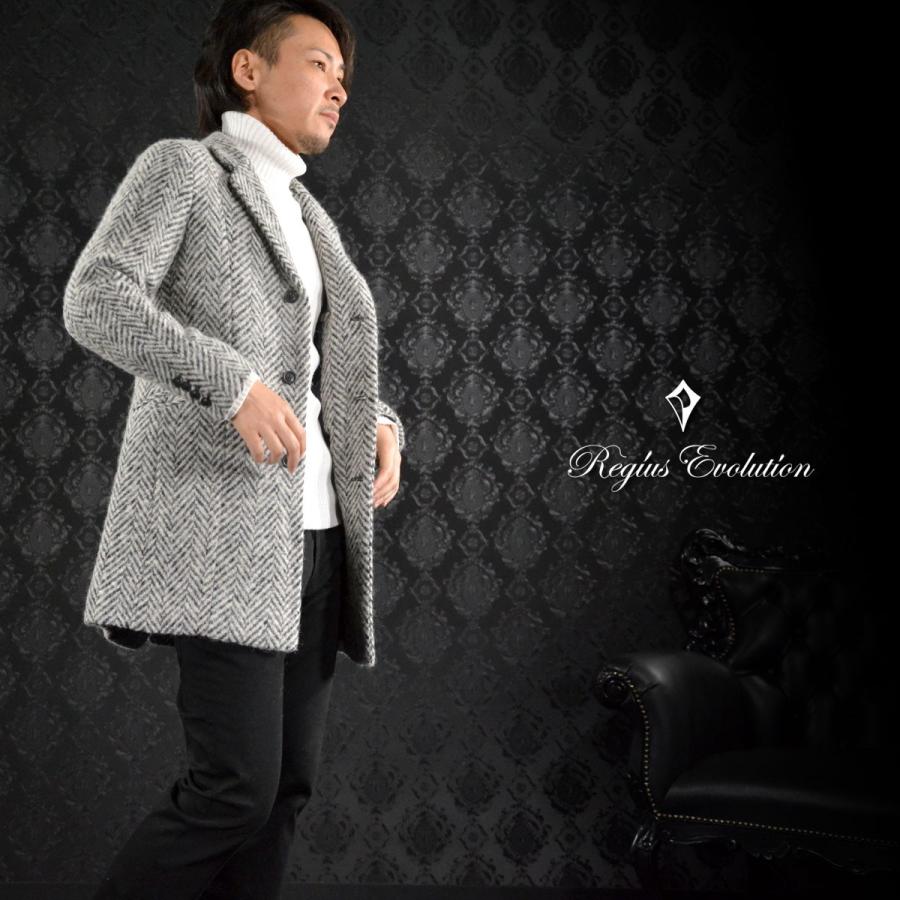 チェスターコート ツイード ヘリンボーン柄 ウール混 ロング コート メンズ グレー灰 100b Ng 1 Black Varia 通販 Yahoo ショッピング