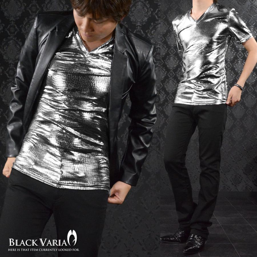 BlackVaria Tシャツ クロコダイル メンズ Vネック 光沢 メタリック 日本製 半袖Tシャツ(シルバー銀 箔) 173308｜mroutlet｜06