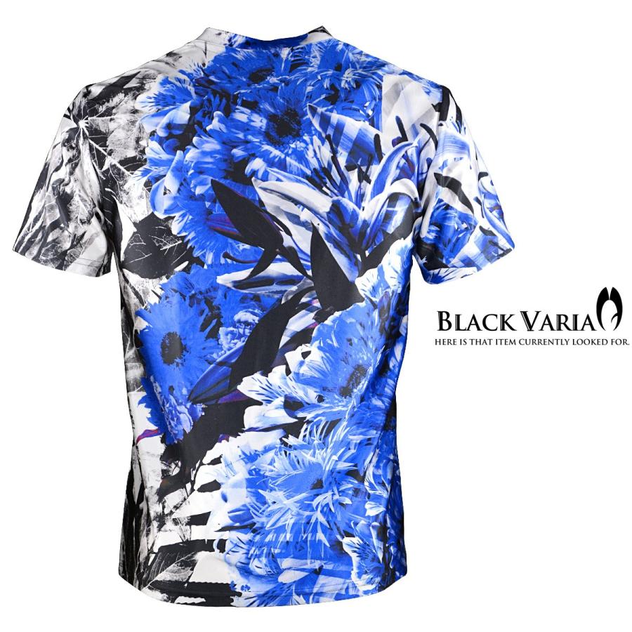 BlackVaria Tシャツ Vネック 花柄 ボタニカル柄 吸水速乾 ストレッチ 日本製 半袖 mens メンズ(ブルー青) bv08｜mroutlet｜06