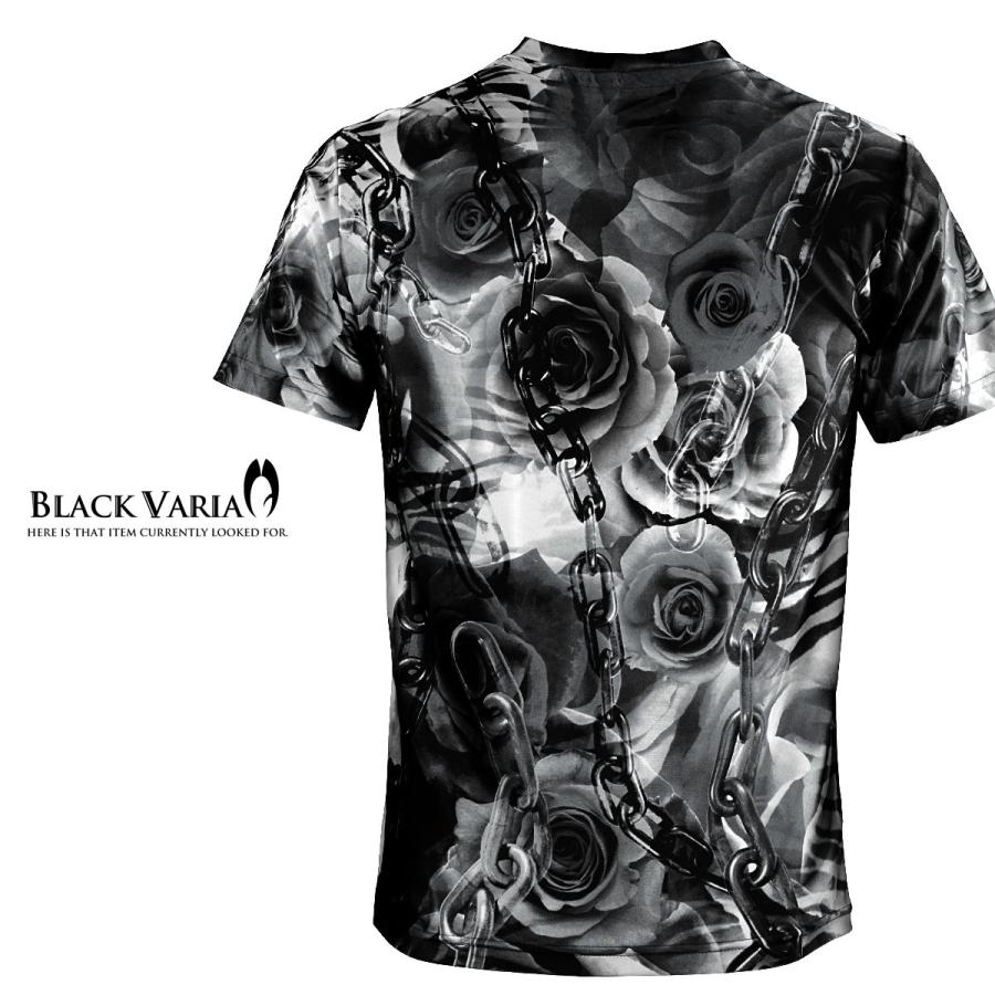 BlackVaria Tシャツ 薔薇柄 チェーン柄 花柄 鎖 Vネック 吸水速乾 半袖 mens メンズ(ブラック黒) bv10｜mroutlet｜05