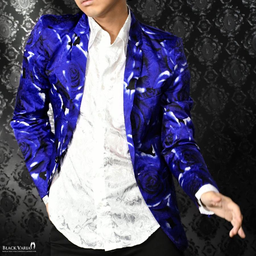Blackvaria テーラードジャケット 花柄 薔薇 ジャガード 1釦 サテン 光沢 日本製 総柄 スリム ジャケット メンズ ブルー青 1108 Tsu Bl Black Varia 通販 Yahoo ショッピング