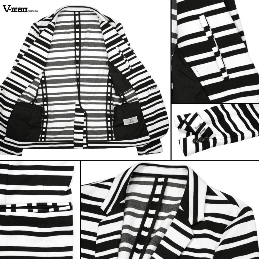 カットジャケット ボーダー メンズ ノッチドラペル シングル 1釦 長袖 ジャケット(ホワイト白ブラック黒) mb005ns カットジャケット ボーダー メンズ ノッチドラペル シングル 1釦 長袖