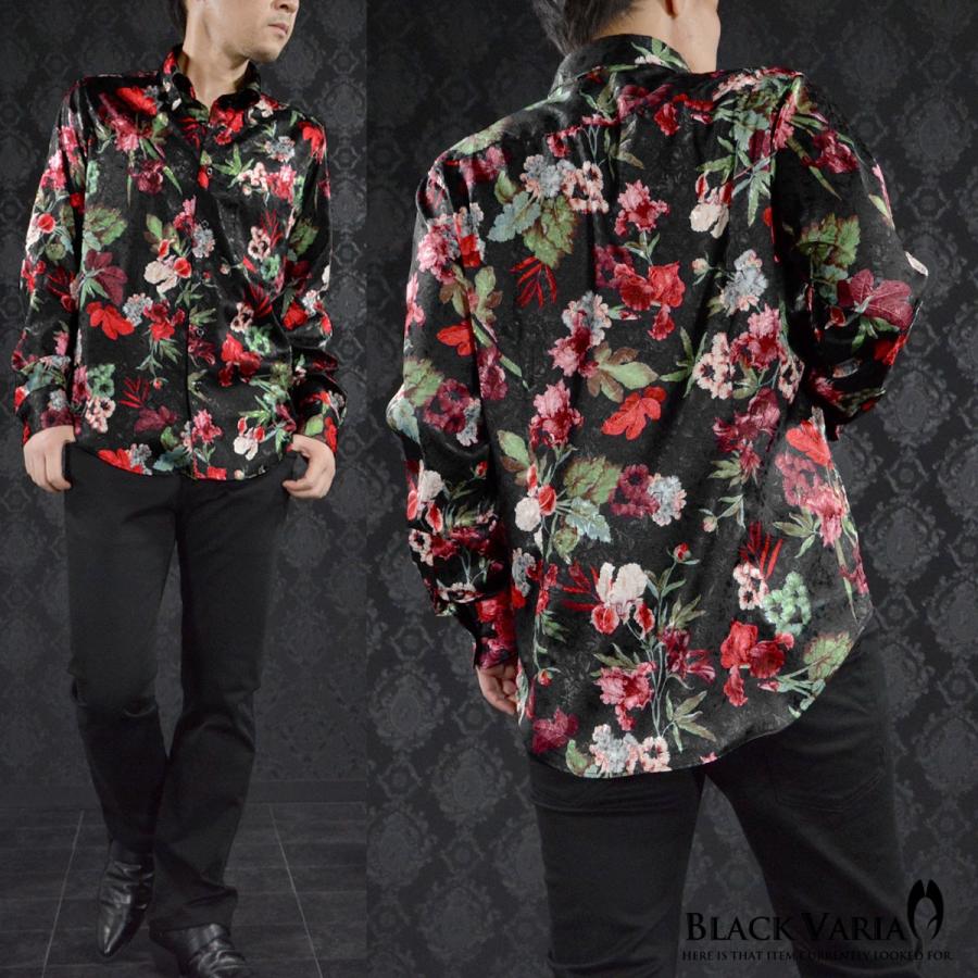 BLACK VARIA（ブラックバリア） サテンシャツ ドレスシャツ 花柄 