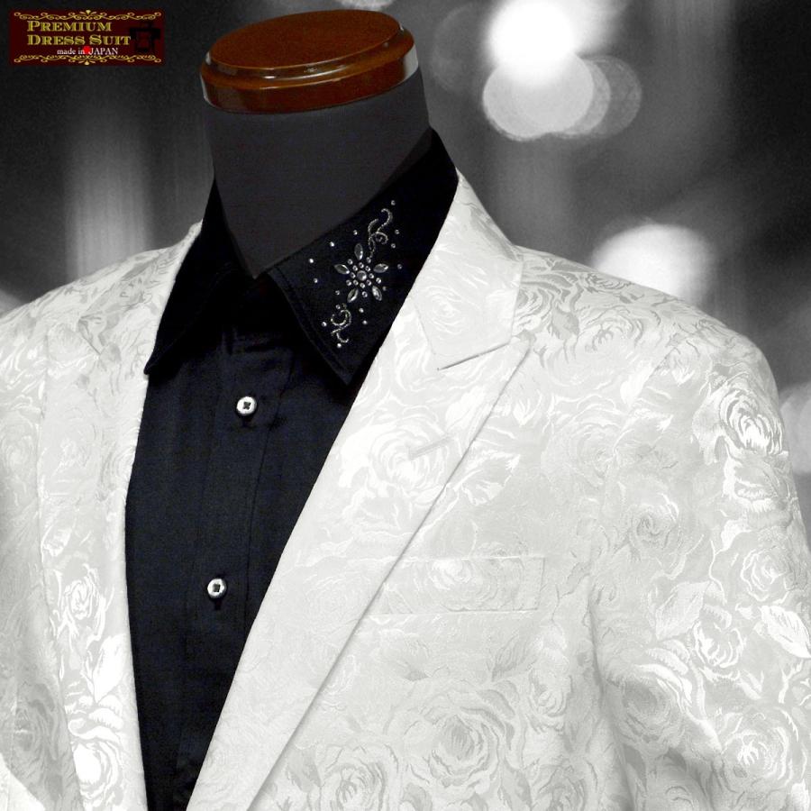 BlackVaria スーツ 花柄 薔薇柄 ジャガード 2ピーススーツ 日本製 結婚式 無地 ドレススーツ メンズ(ホワイト白) set1225｜mroutlet｜02
