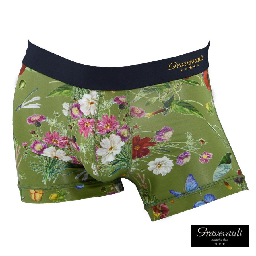 Gravevault グレイブボールト ボクサーパンツ ローライズ 花柄 ボタニカル柄 ショートボクサー パンツ 蝶 アンダーウェア 下着 メンズ カーキ緑 11 Tk Kaki Black Varia 通販 Yahoo ショッピング