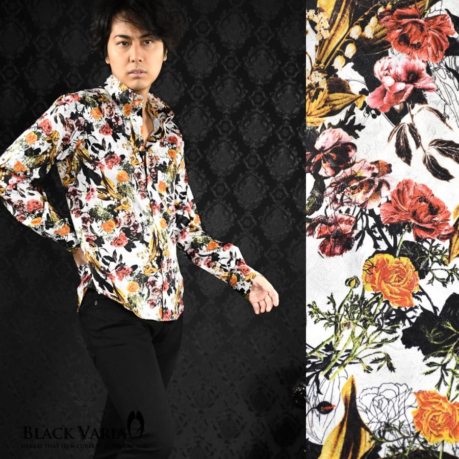 BlackVaria サテンシャツ ドレスシャツ ドゥエボットーニ 花柄