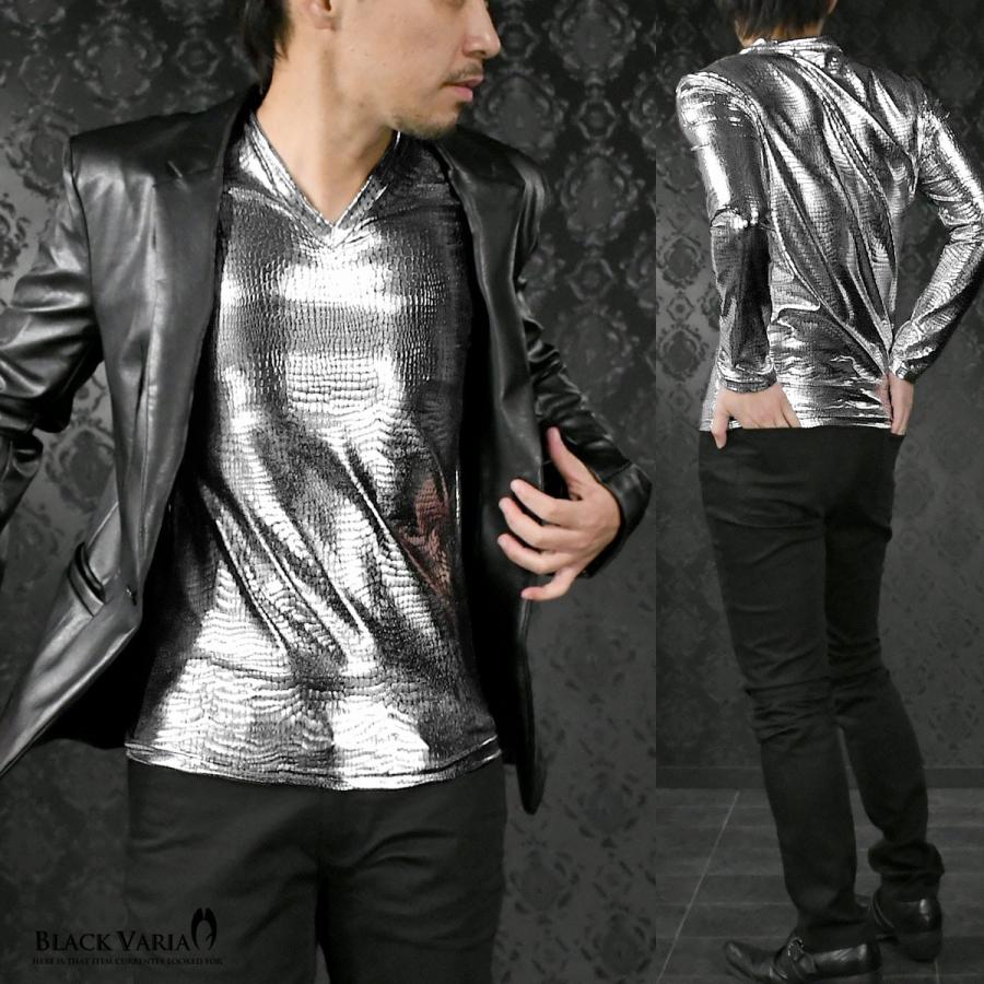 BLACK VARIA BlackVaria ロンT クロコダイル Vネック 光沢 BLACK VARIA BlackVaria ロンT クロコダイル Vネック 光沢