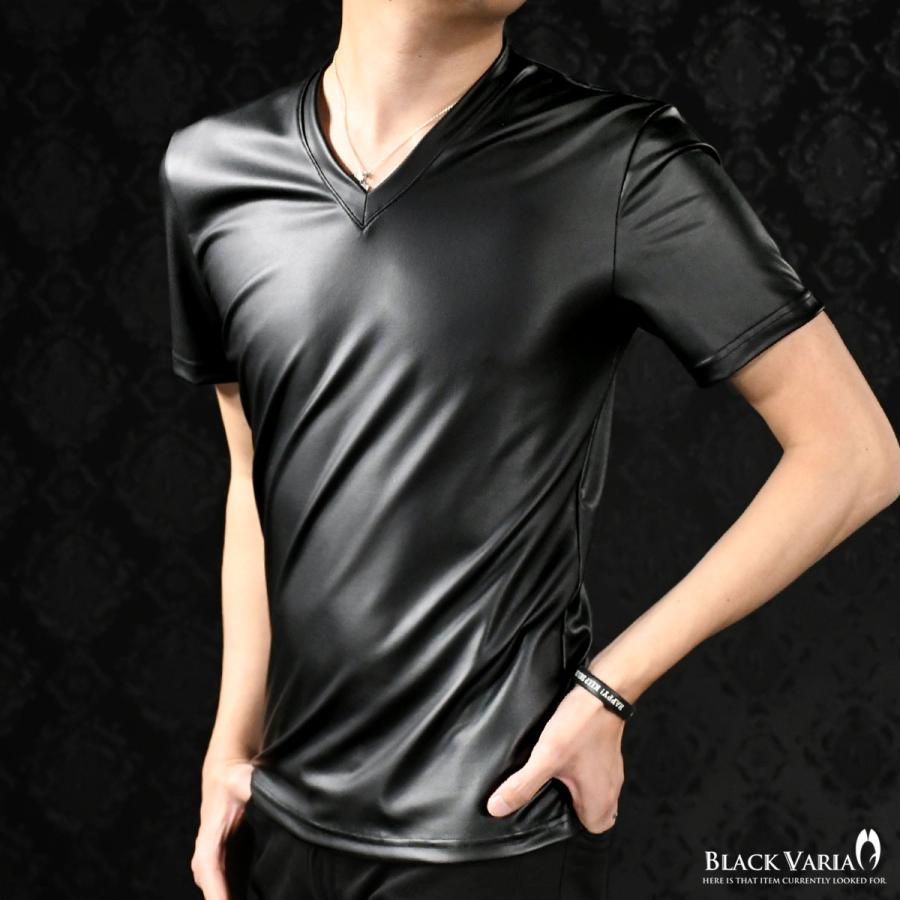 BlackVaria Tシャツ Vネック 日本製 無地 ストレッチ スリム 半袖 mens メンズ(マットブラック黒) 193201a