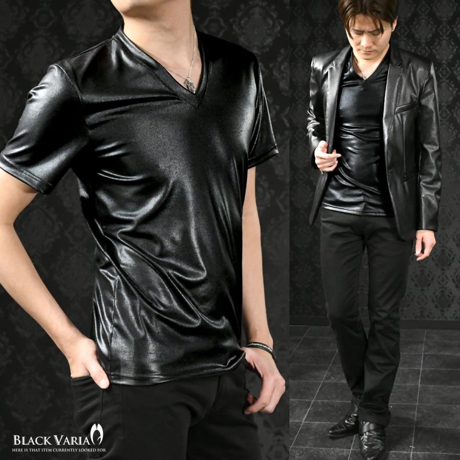 BlackVaria Tシャツ Vネック 日本製 無地 ストレッチ スリム 半袖 mens メンズ(光沢ブラック黒) 193201a｜mroutlet｜04