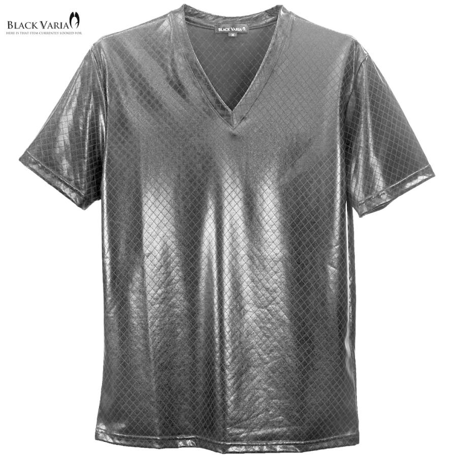 BlackVaria Tシャツ Vネック 格子 幾何柄 光沢 ダイヤ柄 日本製 半袖 mens メンズ(ブラック黒) 193203｜mroutlet｜07