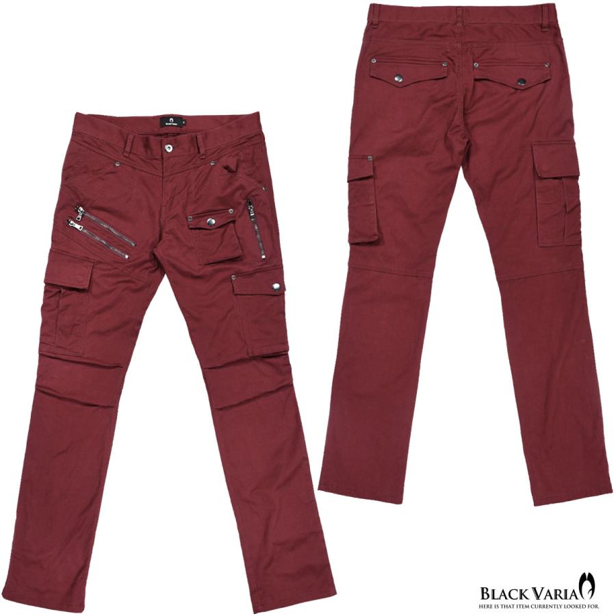 BlackVaria カーゴパンツ ストレッチ ファスナー ポケット ブッシュパンツ 無地 ボトムス mens メンズ(レッド赤) 492202｜mroutlet｜04