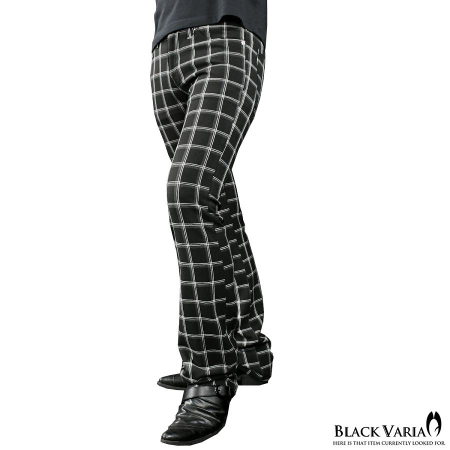 2022年のクリスマスBlackVaria パンツ チェック ブーツカット 日本製 裏起毛 スリム ストレッチ シューカット ボトムス mens メンズ(ブラック黒ホワイト白) 933764