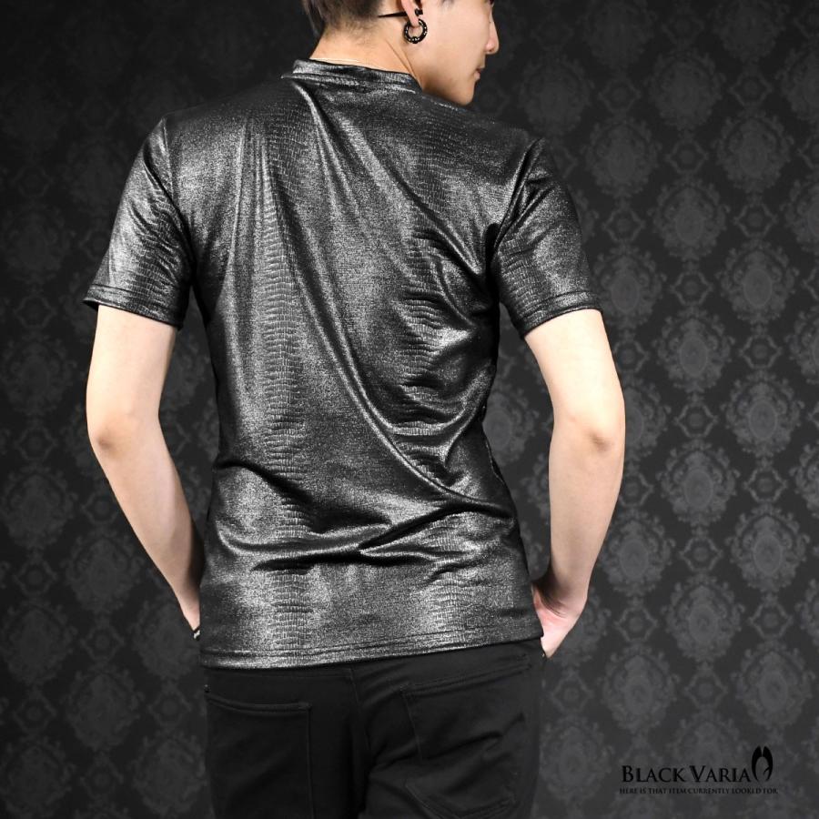 BlackVaria Tシャツ Vネック クロコダイル 半袖 日本製 箔プリント ストレッチ スリム mens メンズ(ブラック黒シルバー銀) 193803｜mroutlet｜06