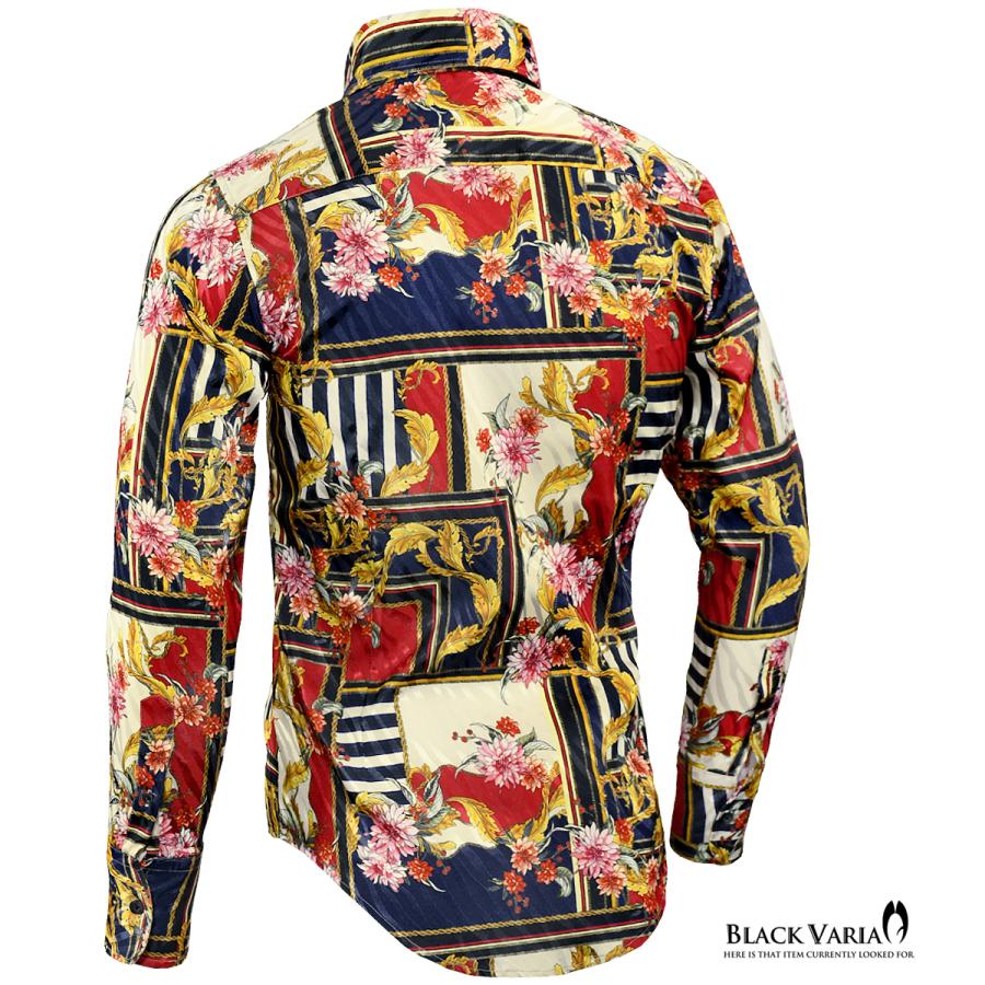 BlackVaria サテンシャツ ドレスシャツ スキッパー スカーフ柄 花柄