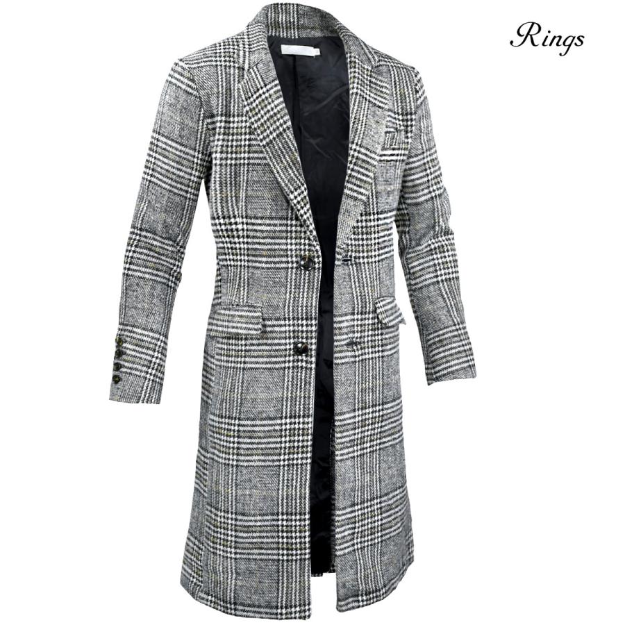 チェスターコート 千鳥柄 シングル アウター ウール混 ロングコートmens メンズ グレー灰グレンチェック 1409 Rin 95 Black Varia 通販 Yahoo ショッピング