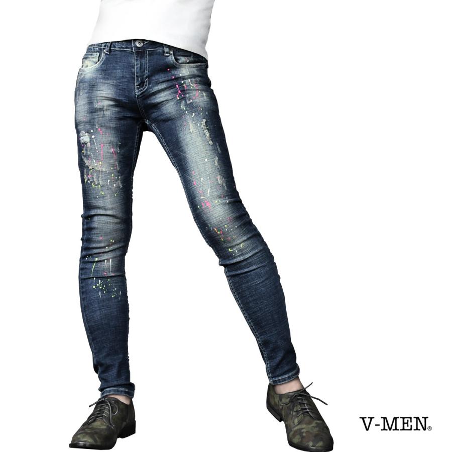 V Men ブイメン スーパースキニー デニム パンツ カラーペンキ ダメージ加工 スリム ストレッチデニム ジーンズ メンズ インディゴ紺ブルー 送料無料 1501 Mgw 29 Black Varia 通販 Yahoo ショッピング